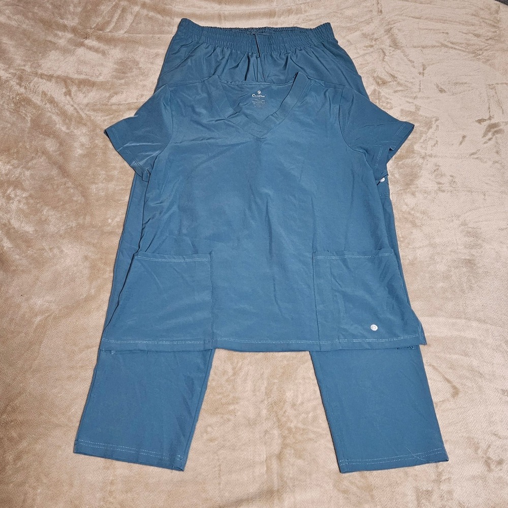 Womens Teal Scrub Set Size Large V-Neck Top Elastic Waist Pants